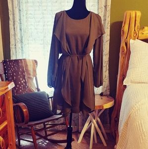 Dress with tie and arm/shoulder extra